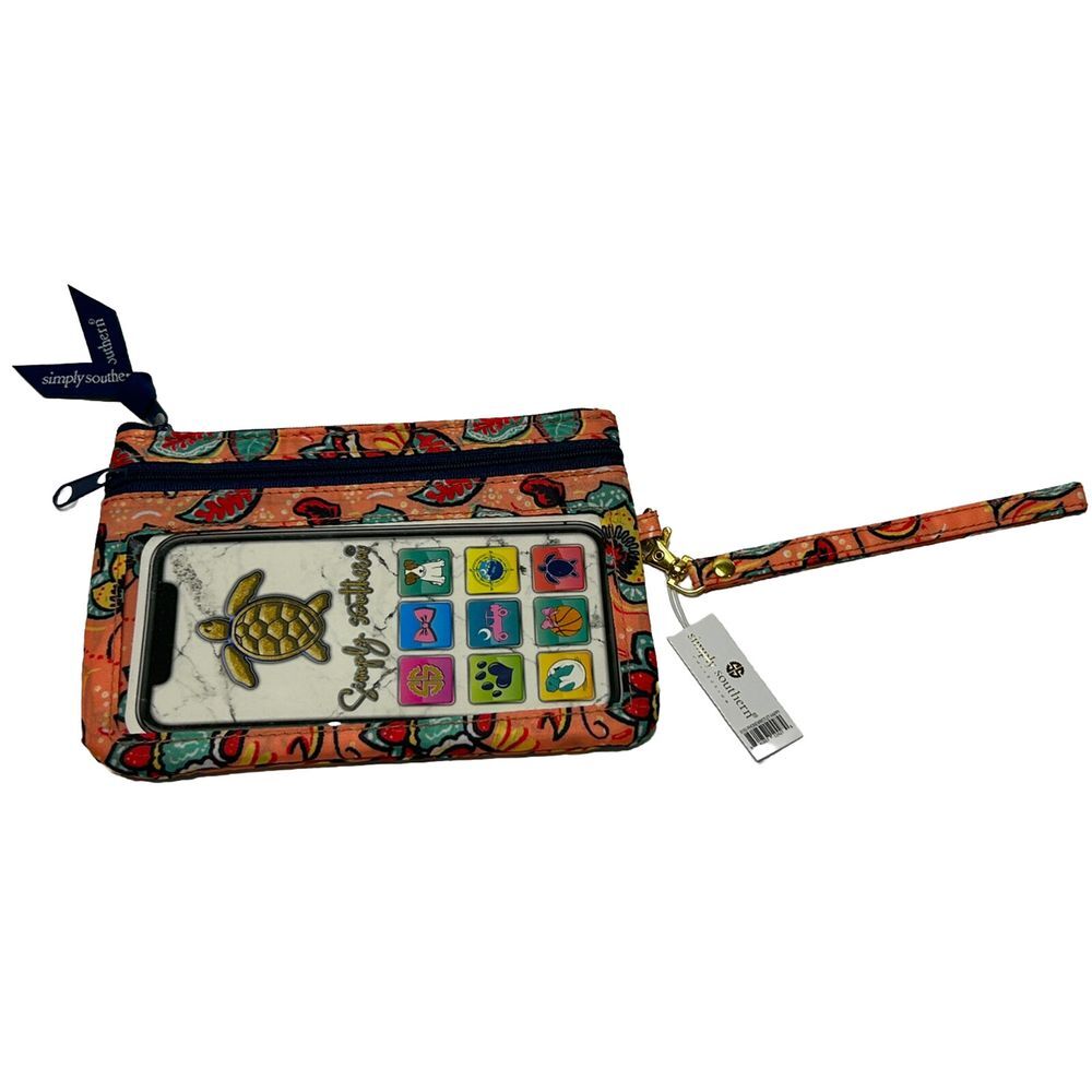 Simply Southern Wristlet Wallet With Pockets NWT Orange With Floral Pattern